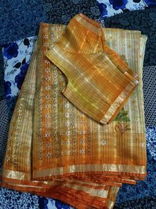 Elegant Orange Striped Saree