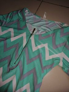 Chevron Print Zip Neck Dress