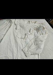 White Ruffled High Neck Blouse