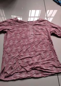 pink short kurtha with white print