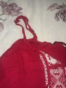 Boho Red Embroidered Cami Top