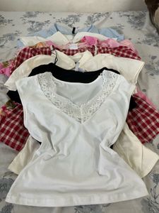 Lace Trim V-Neck White Top