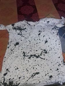White T-Shirt with Black Splatter Print