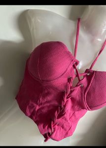 Hot Pink Lace-Up Corset Top