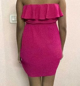 Hot Pink Strapless Ruffle Mini Dress