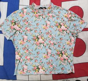 Floral Mock Neck T-Shirt