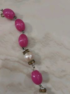 Pink &amp; Pearl Beaded Necklace with Drop Earrin