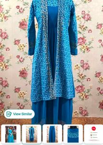 Elegant Blue Kurta Set with Lace Jacket 2pc XL