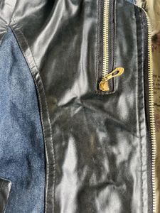 Stylish Denim &amp; Leather Look Bomber Jacket