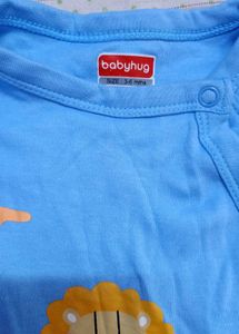 BABYHUG Cute Blue Baby Romper with Giraffe &amp; Lion
