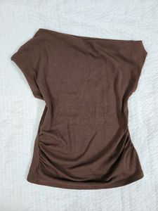 Chic Brown One-Shoulder Top bust 36
