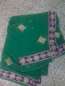 Embroidered Green Saree