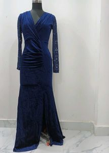 Elegant Navy Velvet Lace Dress