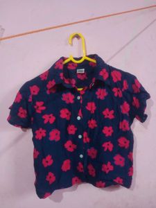 Blue Floral Crop Shirt