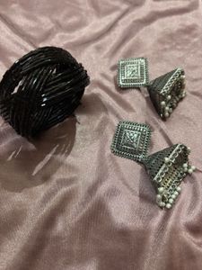 Oxidized Jhumka Earrings &amp; Bracelet 💕