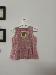 Pink Floral Peplum Kurti Top
