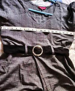 Chic Dark Grey Checkered Midi Dress
