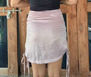 Satin Ruched Drawstring Mini Skirt