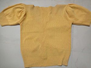 sweatheart neck Puff Sleeve Knit Top