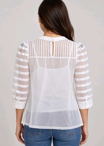 Sheer Stripe Puff Sleeve Blouse