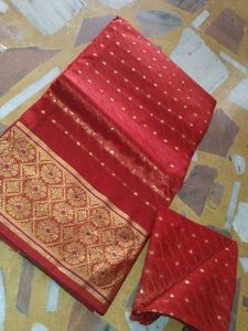 Beautiful Red Saree with Gold Border