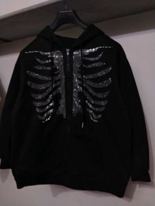 Rhinestone Skeleton Zip-Up Hoodie