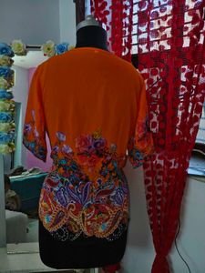 Vibrant Floral Print Orange Top