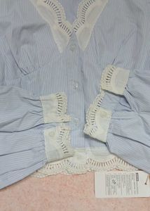 Blue Striped Lace Trim Top