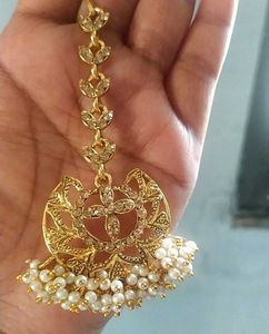 Golden Pearl Earring Tika Set