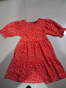 Red Floral Tiered Puff Sleeve Dress
