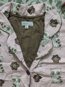 Pink Owl Print Button-Up Shirt