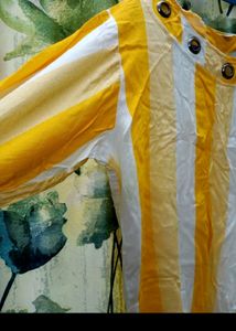 Chic Yellow &amp; White Striped Top with Flower Accent