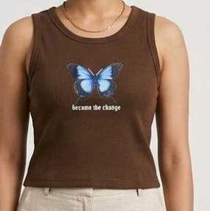 Brown & black Ribbed Butterfly Tank Top