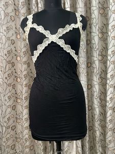 Black Mini Dress with Lace Straps