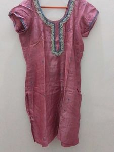 Beautiful Pink Kurta with Embellished Neckline