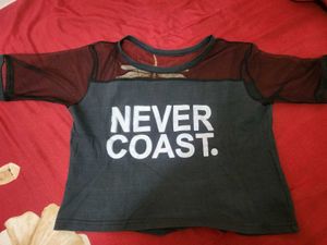 Sheer Neck Black Graphic T-Shirt