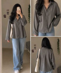 Oversized Collared Grey Long Sleeve Shirt