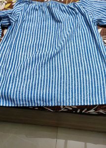 Chic Blue Striped Off-Shoulder Top