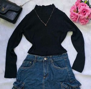 Black Ribbed High Neck/Mock neck Top
