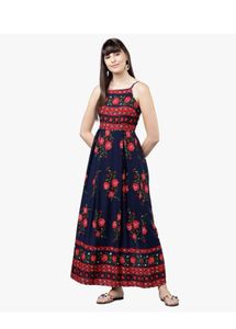 Elegant Navy Blue Floral Maxi Dress