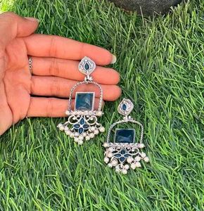 Designer Oxidised Yellow Earrings Pearl Jhumka