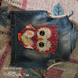 Girls Denim Vest with Red Sequins