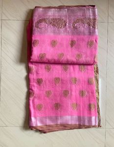 Elegant Pink Silk Saree with Gold Border
