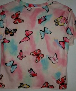 Cute Butterfly Print Tie-Dye T-Shirt