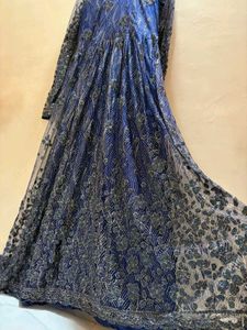 Elegant Blue crystal work Gown with Clutch