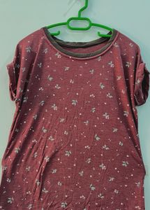 Maroon Floral Print T-Shirt
