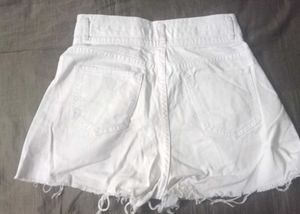 White High Waist Denim Shorts Raw Hem Summer Must