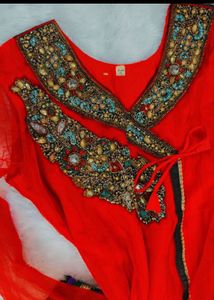Red Anarkali Kurta Set with Intricate Embroidery