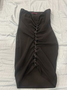 Chic Ruched Front Black Dress