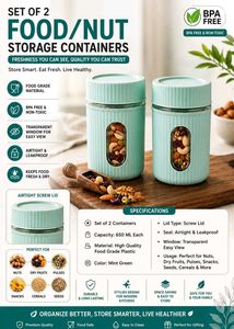 Set of 2 Food/Nut Storage Containers